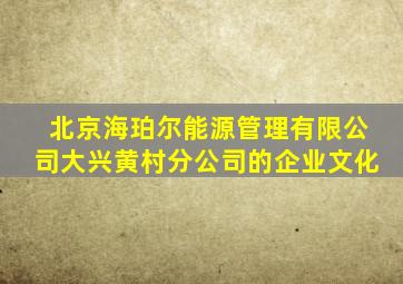 北京海珀尔能源管理有限公司大兴黄村分公司的企业文化
